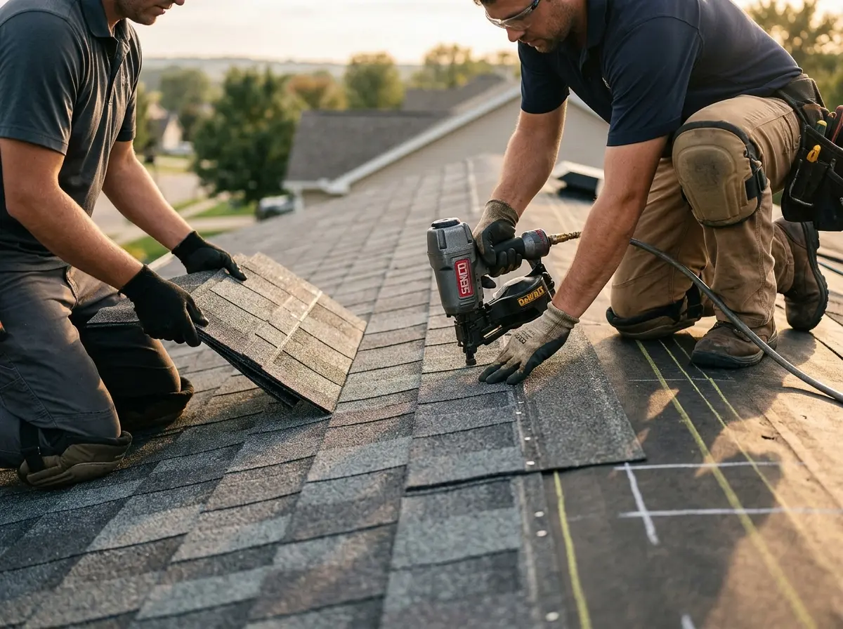 Professional roofer working on a residential roof in Indian River Estates